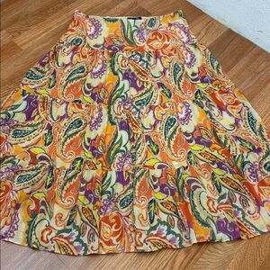 Chaps vibrant yellow orange and purple paisley maxi skirt. Size L.